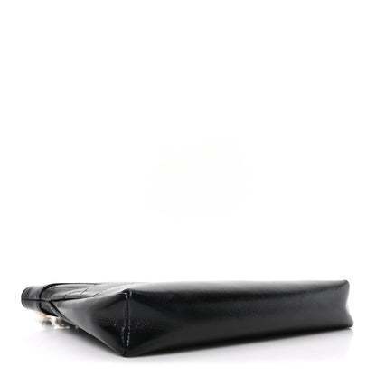 Shiny Crumpled Calfskin Quilted Nano 31 Shopping Bag Black