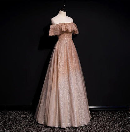 Glitter Off The Shoulder A-line Long Ombre Prom Dresses Chic Prom Gowns M1981