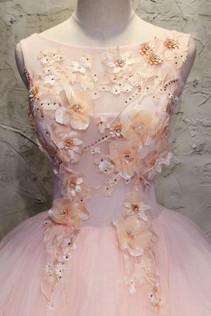 Ball Gown Long Prom Dress with Hand Made Flowers, Gorgeous Quinceanera Dresses M1674