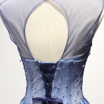 New Arrival A Line Cheap Sheer Neck Prom Dress with Rhinestones, Long Tulle Party Dress M1746