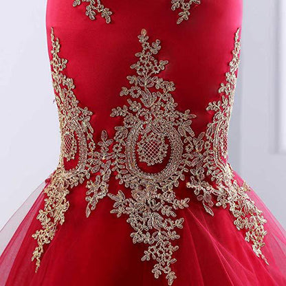 Floor Length Sweetheart Mermaid Red Prom Dress, Gold Appliqued Long Evening Dress M1525