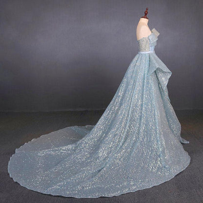 Gorgeous Strapless Puffy Prom Dress, Glitter Sheath Evening Dress with Detachable Train  M1851