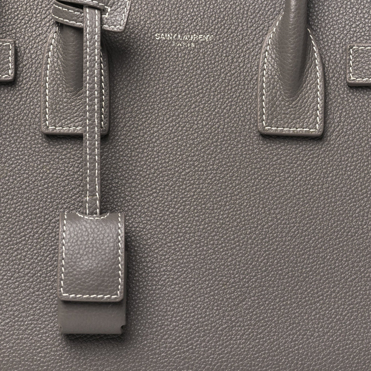 Grained Calfskin Topstitch Baby Sac De Jour Fog