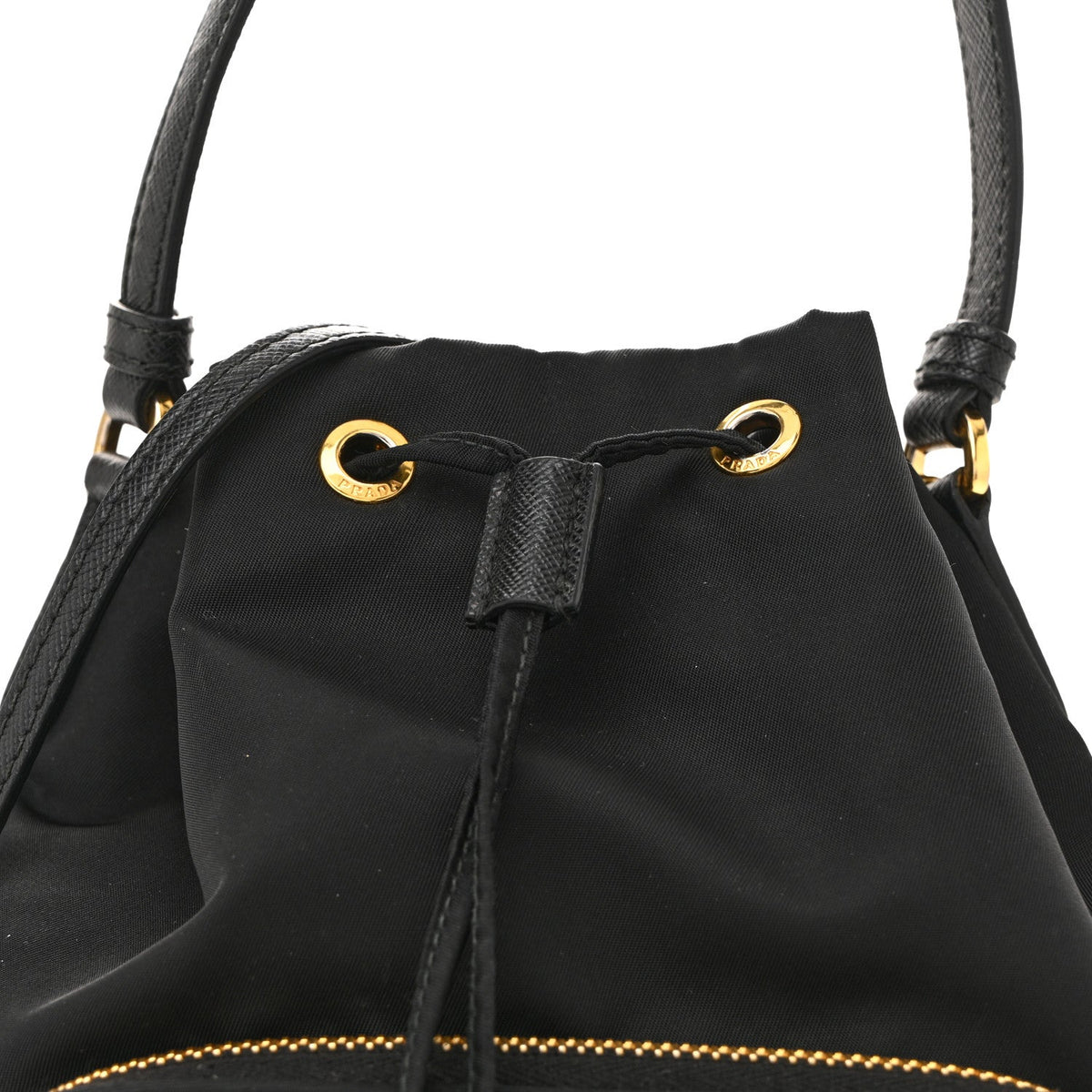 Saffiano Tessuto Nylon Mini Bucket Crossbody Bag Black