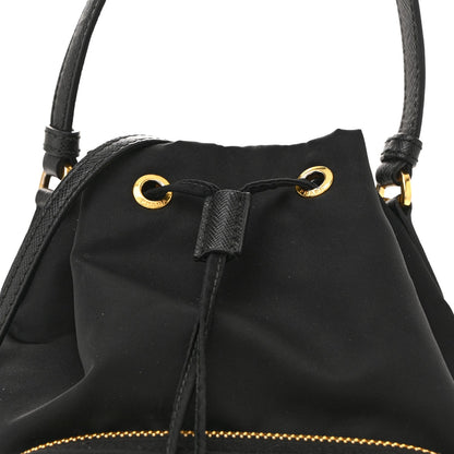 Saffiano Tessuto Nylon Mini Bucket Crossbody Bag Black