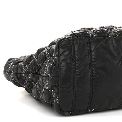 Nylon Quilted Tweed Stitch Bubble Tote Black