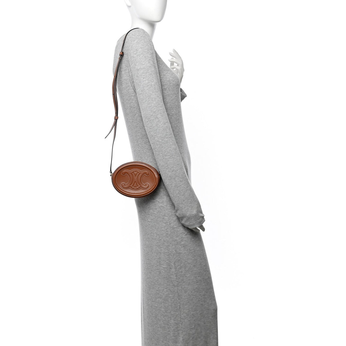 Calfskin Cuir Small Triomphe Oval Crossbody Purse  Tan