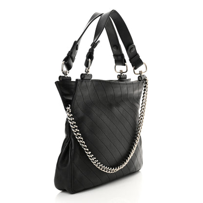 Sakai Be Green Calfskin Diagonal Stitched Small Blondie Tote Black