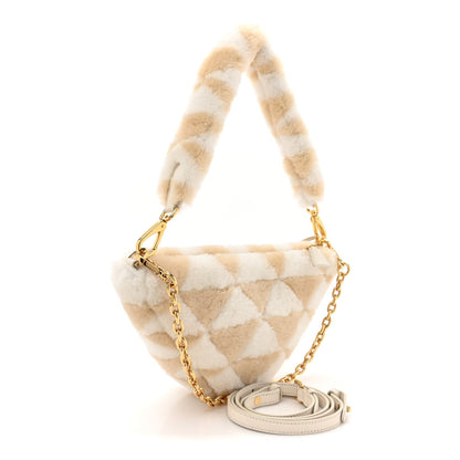 Shearling Symbole Mini Triangle Bag Ecru White