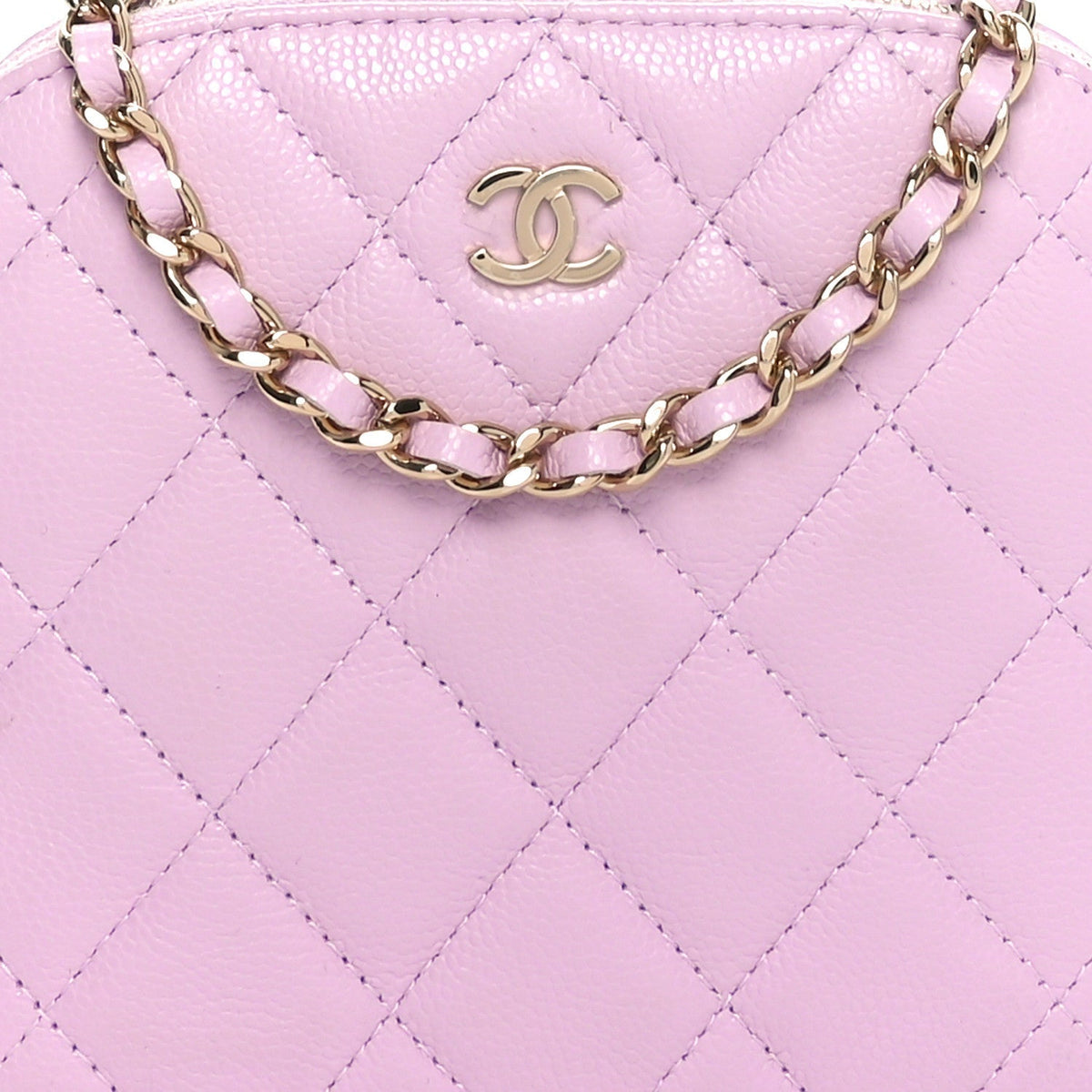 Caviar Quilted Clutch with Chain Light Purple