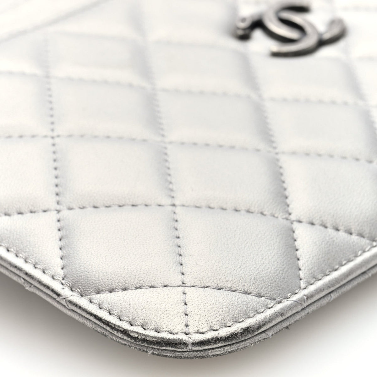 Metallic Lambskin Quilted Clutch With Chain Silver
