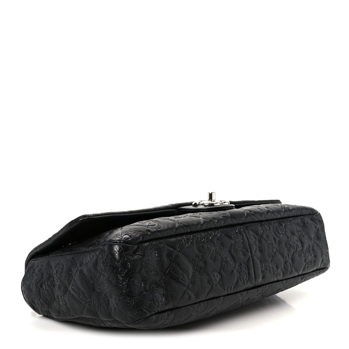 Calfskin Embossed Large Lucky Symbols Flap Black