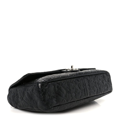 Calfskin Embossed Large Lucky Symbols Flap Black