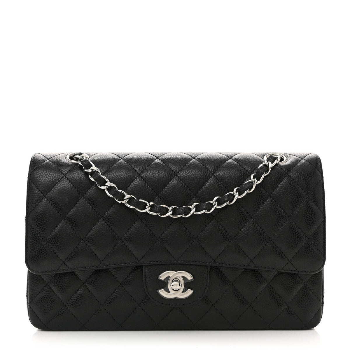 Caviar Quilted Medium Double Flap Black