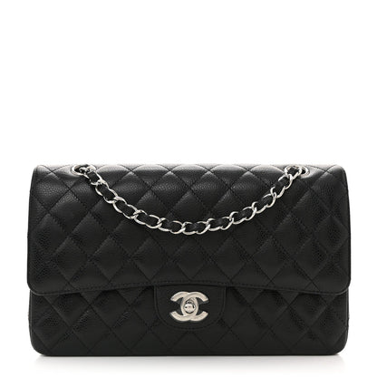 Caviar Quilted Medium Double Flap Black