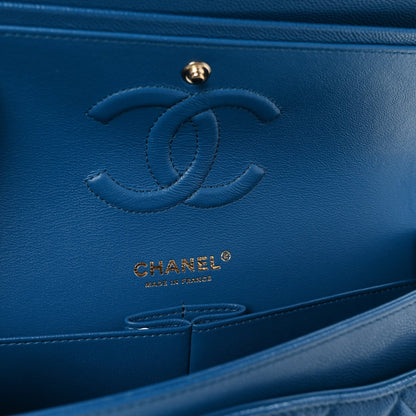 Caviar Quilted Medium Double Flap Blue