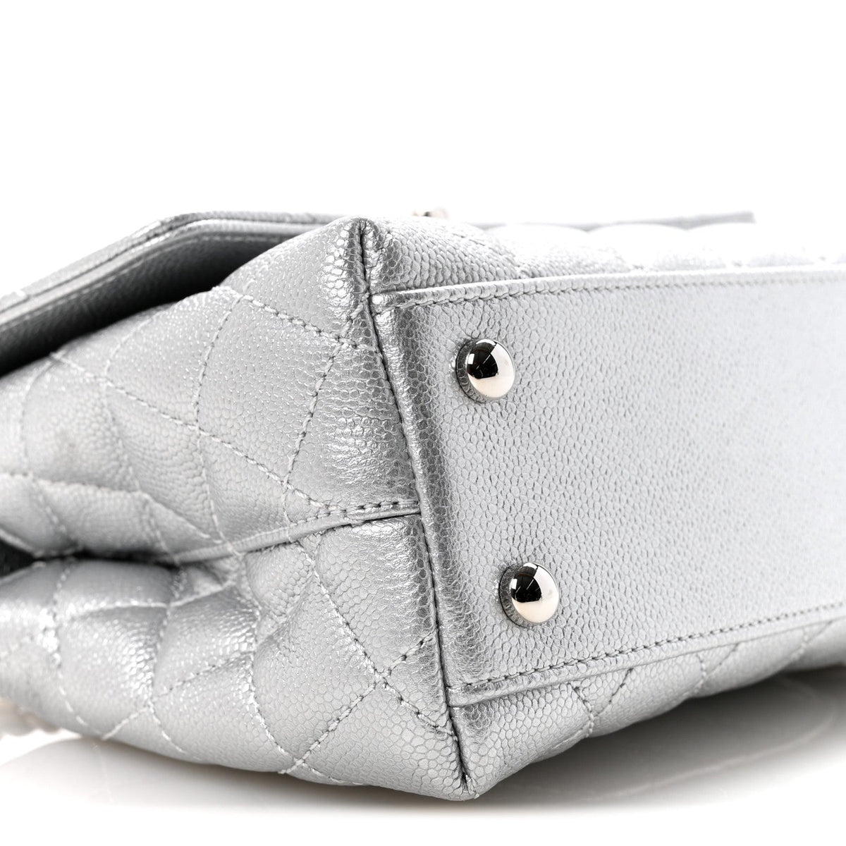 Metallic Caviar Quilted Mini Coco Handle Flap Silvery