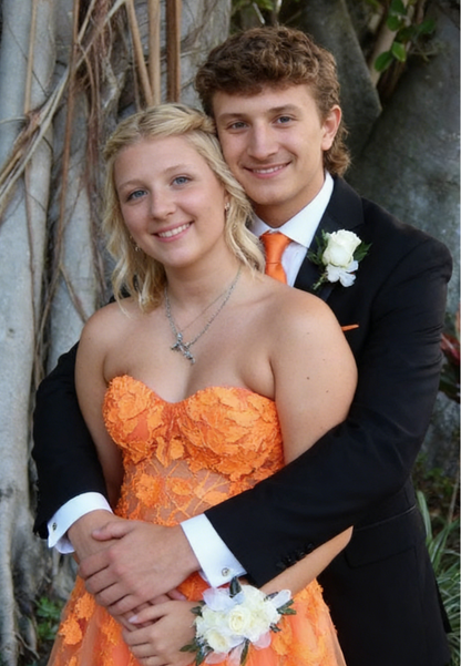 Strapless Tulle Appliques Long Evening Dress Orange Prom Dress SH965