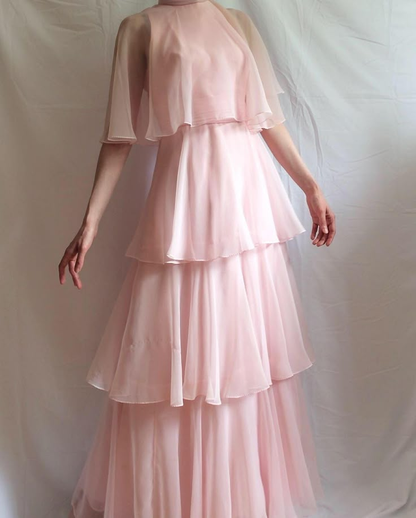 Modest High Neck A-Line Chiffon Layers Elegant Long Formal Party Dress, D782