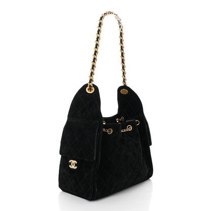 Suede Quilted Small Chanel 25 Handbag Black