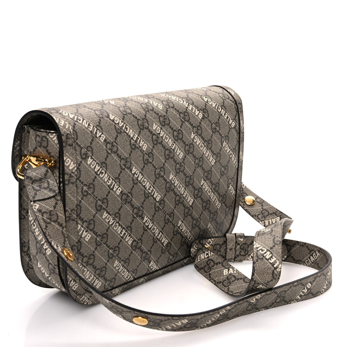 X BALENCIAGA GG Supreme Monogram Logo Print Horsebit 1955 Shoulder Bag Beige Ebony