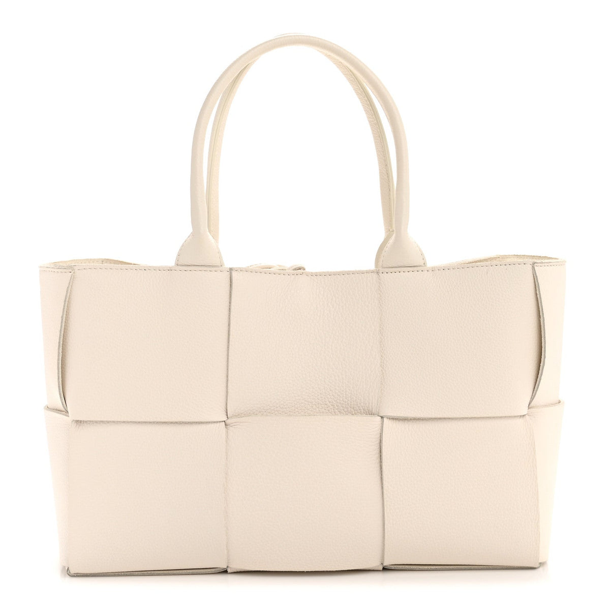 Grained Calfskin Maxi Intrecciato Small Arco Tote White