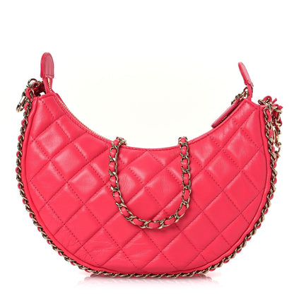 Lambskin Quilted Chain Around Hobo Pink