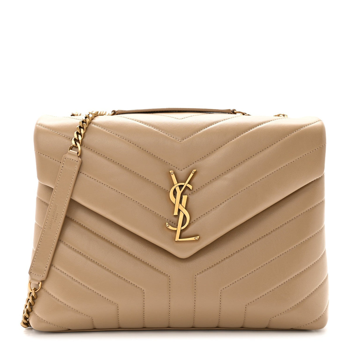 Calfskin Y Quilted Monogram Medium Loulou Chain Satchel Dark Beige