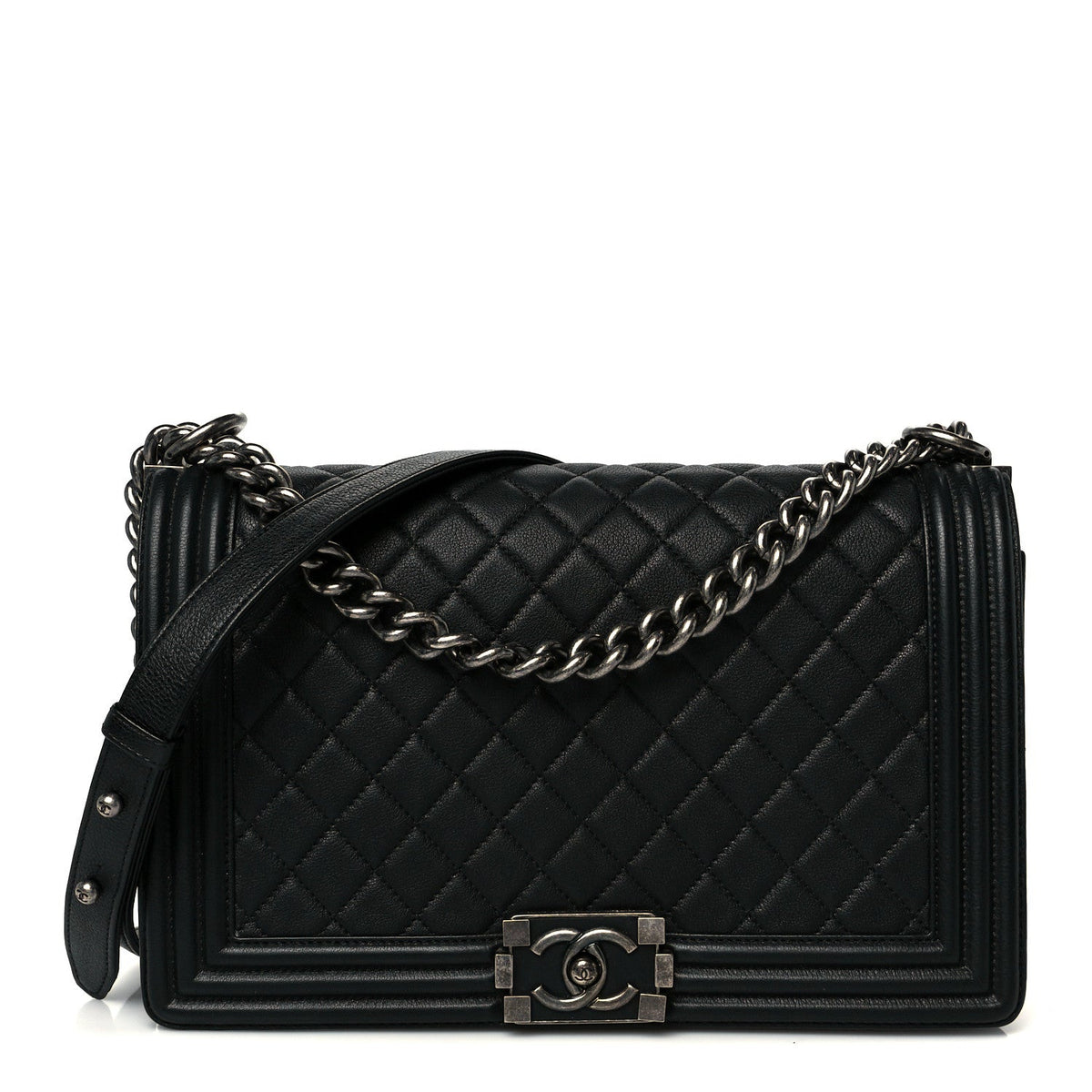 Grained Calfskin Quilted New Medium Boy Flap Black