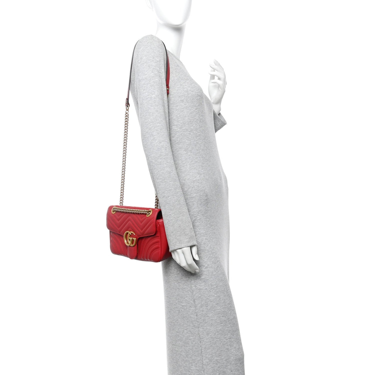 Calfskin Matelasse Small GG Marmont Shoulder Bag Hibiscus Red