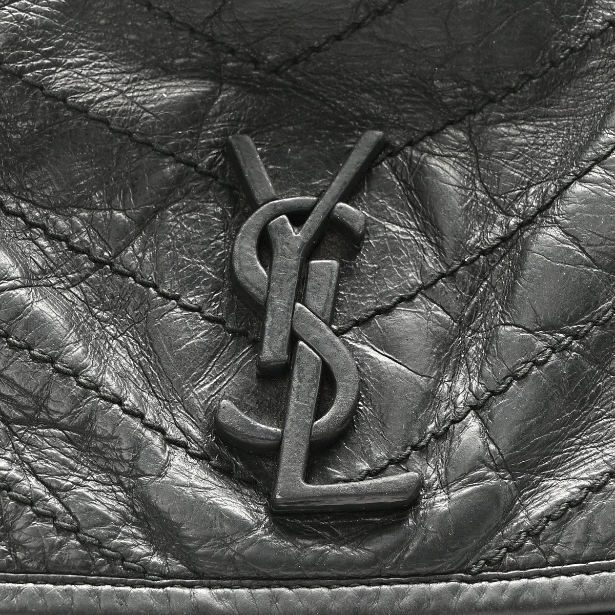 Crinkled Calfskin Matelasse Monogram Medium Niki Chain Satchel Storm