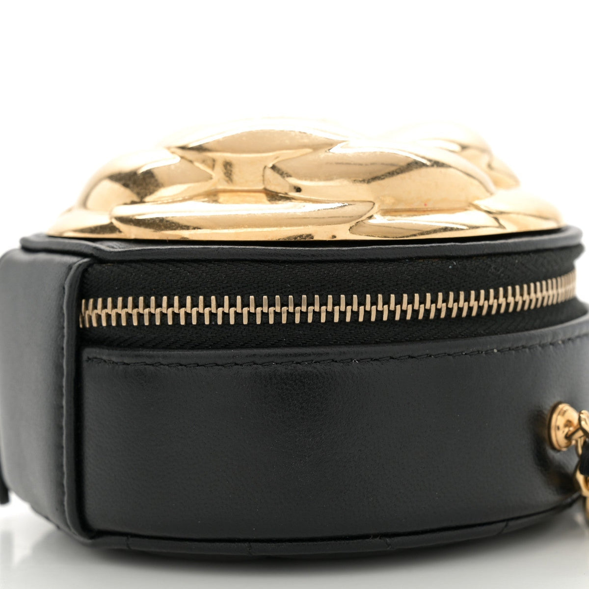 Metallic Lambskin Quilted Camelia Clutch Gold Black