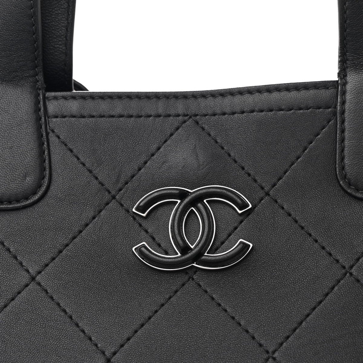 Caviar Stitched Large Lady Coco Shopping Tote Black