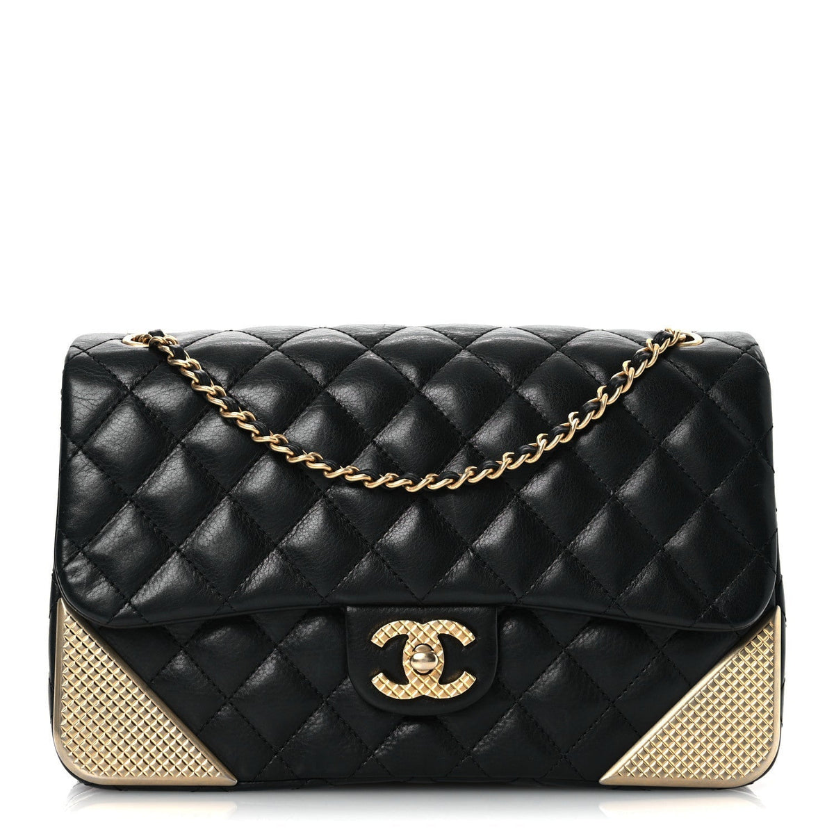Calfskin Quilted Rock The Corner Flap Black