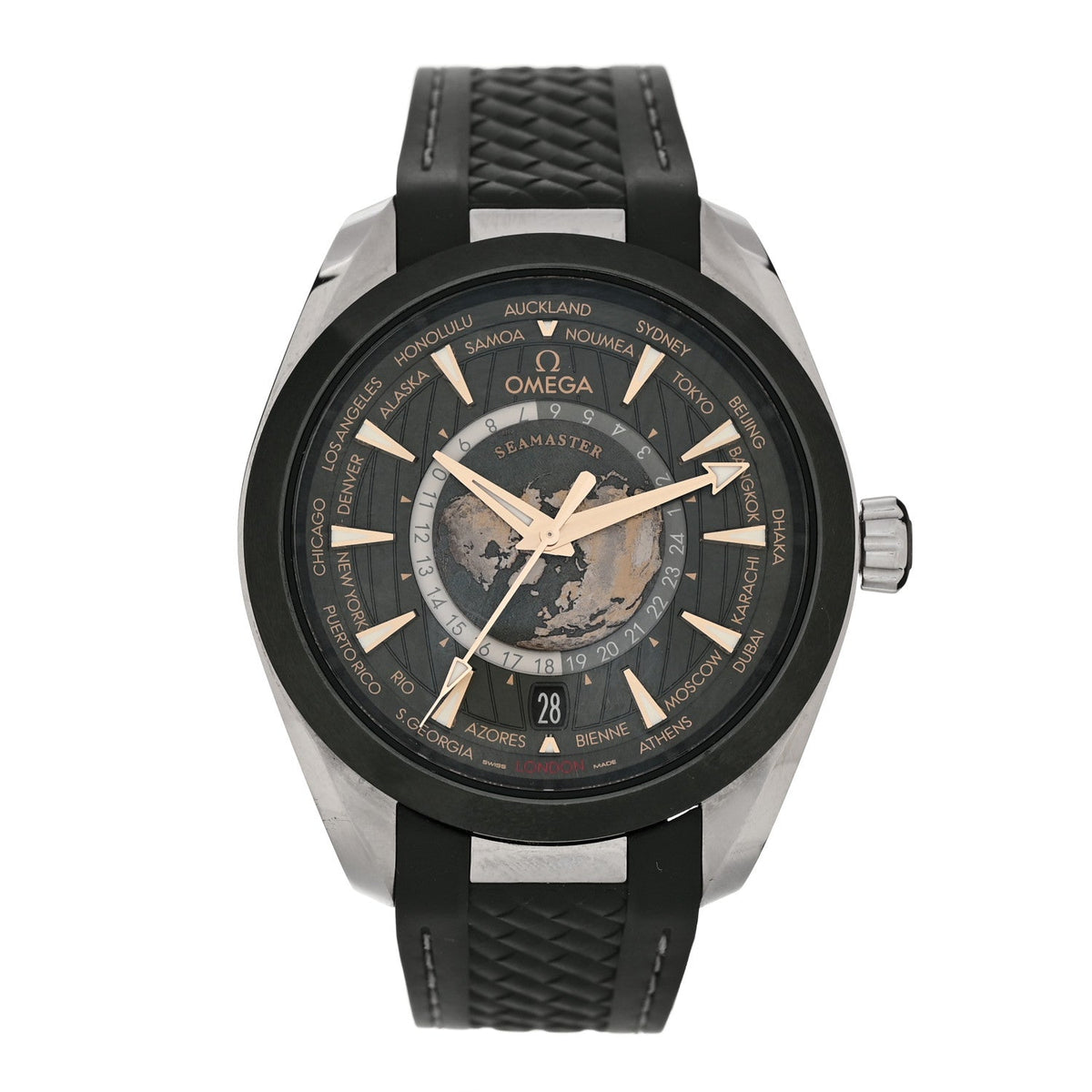 Stainless Steel Rubber 43mm Seamaster Aqua Terra World Time Chronometer Automatic Watch Green 220.30.43.22.10.001