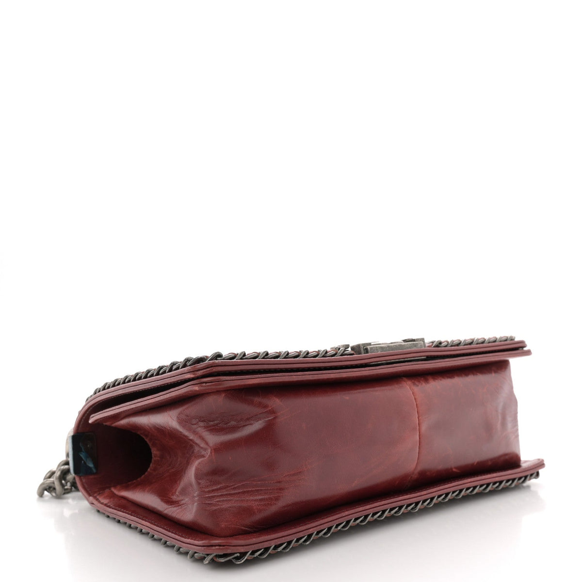 Glazed Calfskin Quilted Medium Boy Chained Flap Bordeaux