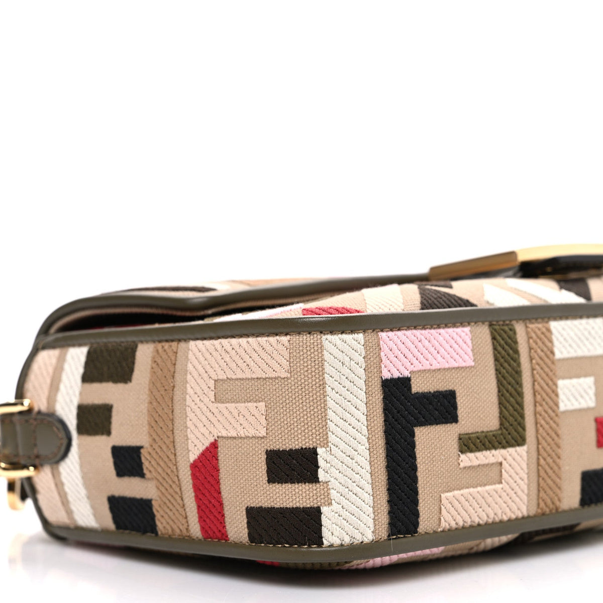 Canvas Vitello Seta FF Multicolor Embroidered Baguette Sand Avocado Multicolor