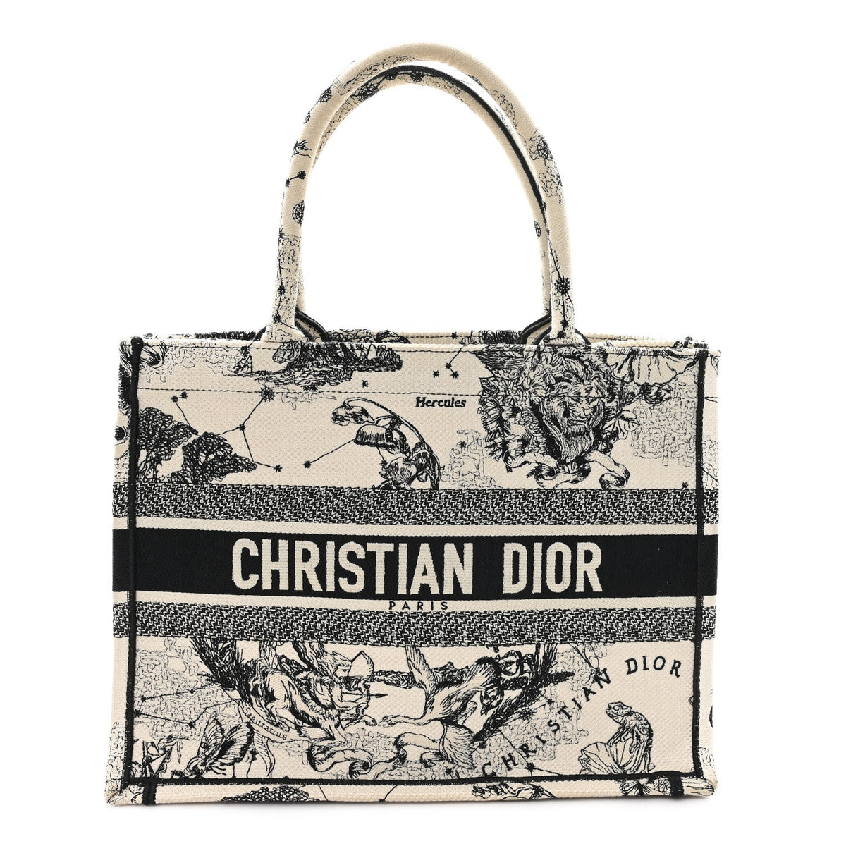 Canvas Embroidered Small Zodiac Toile De Jouy Book Tote Latte