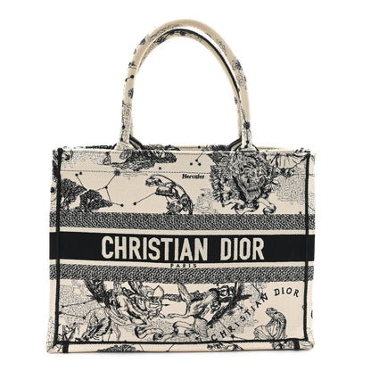 Canvas Embroidered Small Zodiac Toile De Jouy Book Tote Latte