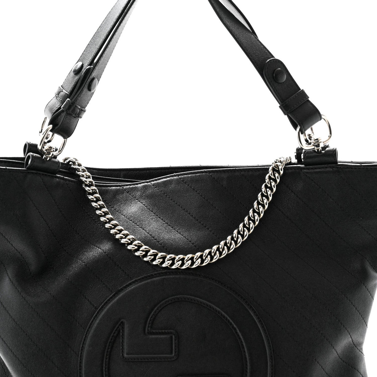 Sakai Be Green Calfskin Diagonal Stitched Medium Blondie Tote Black
