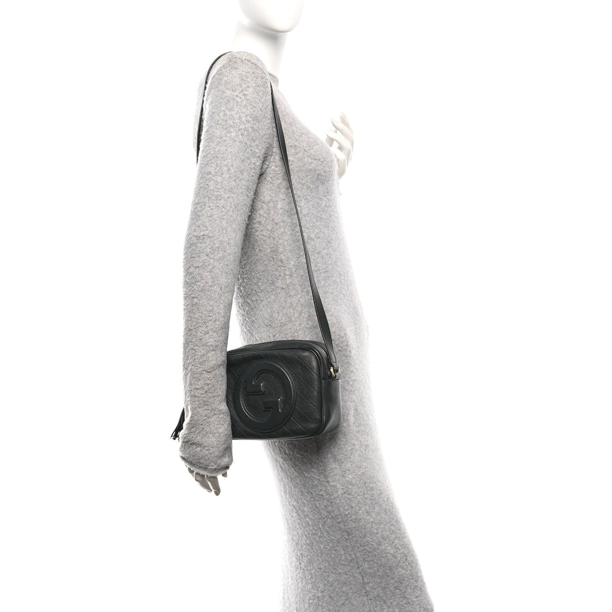 Sakai Be Green Calfskin Diagonal Stitched Small Blondie Shoulder Bag Black