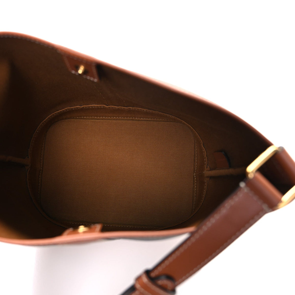 Triomphe Canvas Calfskin Small Bucket Bag Tan