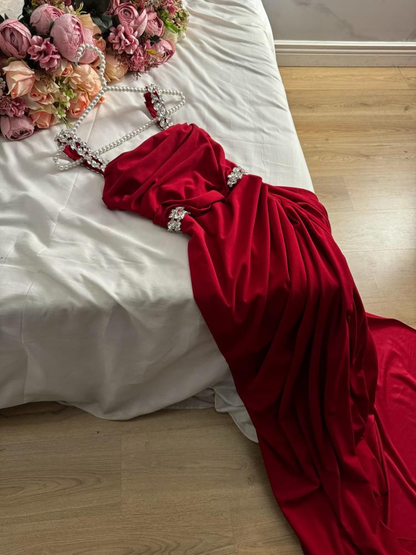Wine Red Spaghetti Straps Sheath Long Evening Party Dress MD7367