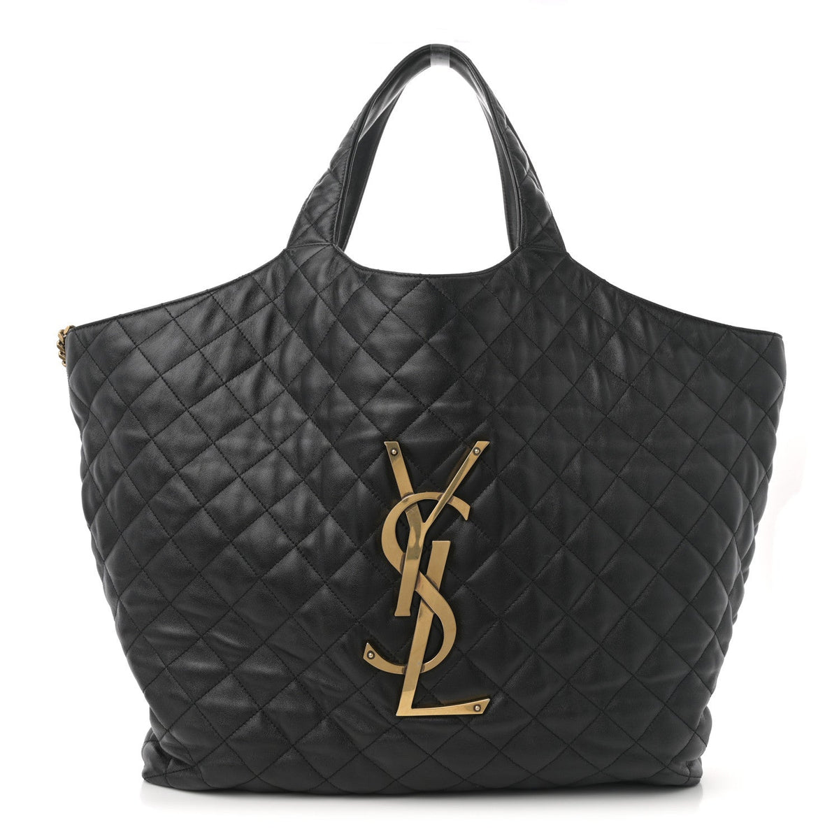 Lambskin Quilted Maxi Icare Shopping Tote Black