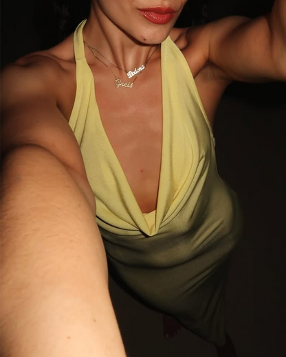 Light Yellow Halter Sheath Satin Long Party Dress Wedding Guest Dress, D185