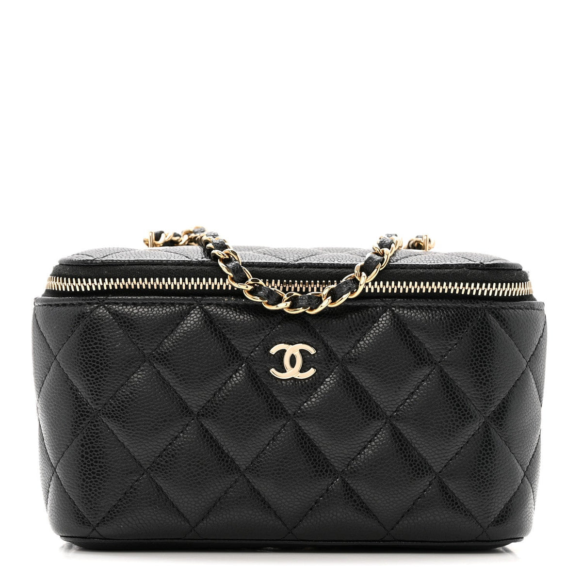 Caviar Quilted Small Vanity Case With Chain Black