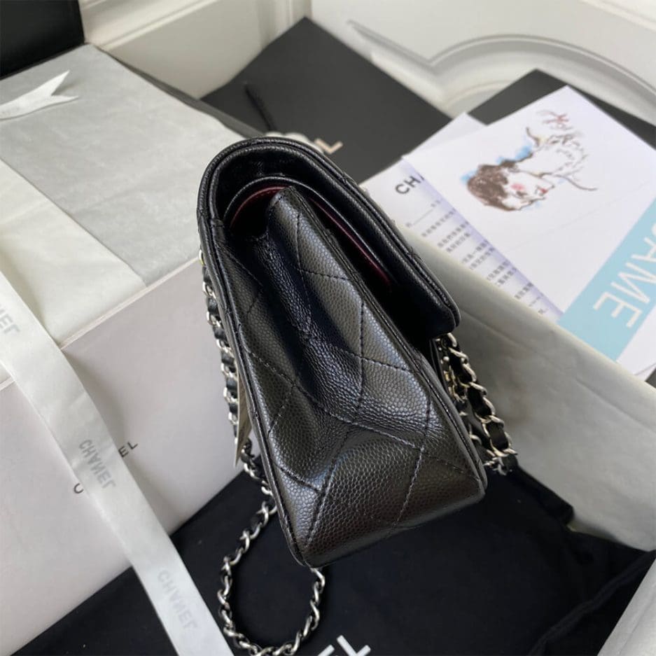 CHANEL SMALL CLASSIC HANDBAG Grained Calfskin & Silver Metal