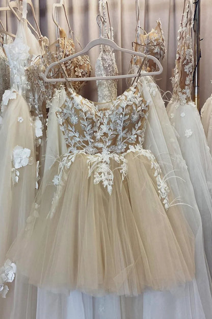 Charming Homecoming Dress Spaghetti Straps Lace Applique Prom Dress Back to School Outfits Party Dress  D6108