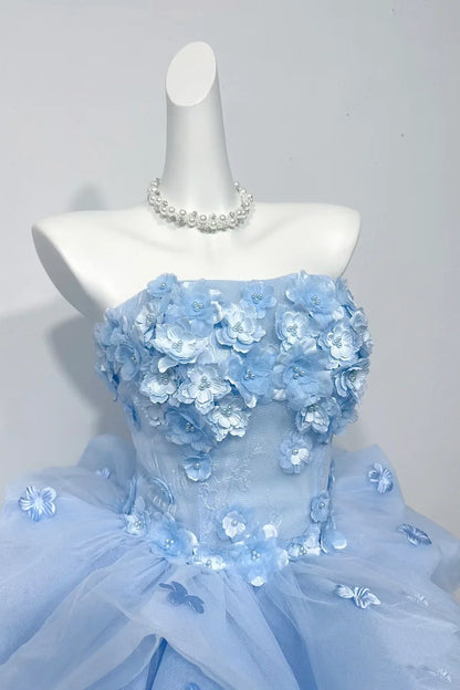Charming Homecoming Dress Strapless Flower Pleated Short Prom Dress Back to School Outfits Party Dress  D6010