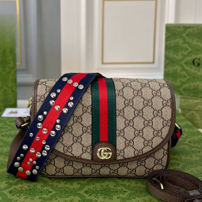 GUCCI OPHIDIA SMALL SHOULDER BAG BEIGE AND DARK BROWN 23CM 722117 FAAX3 9789